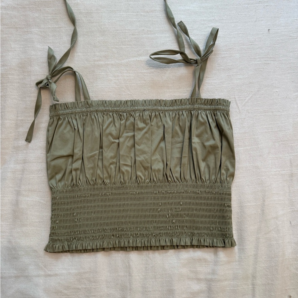 DANIELLE BERNSTEIN Khaki Smocked Camisole
